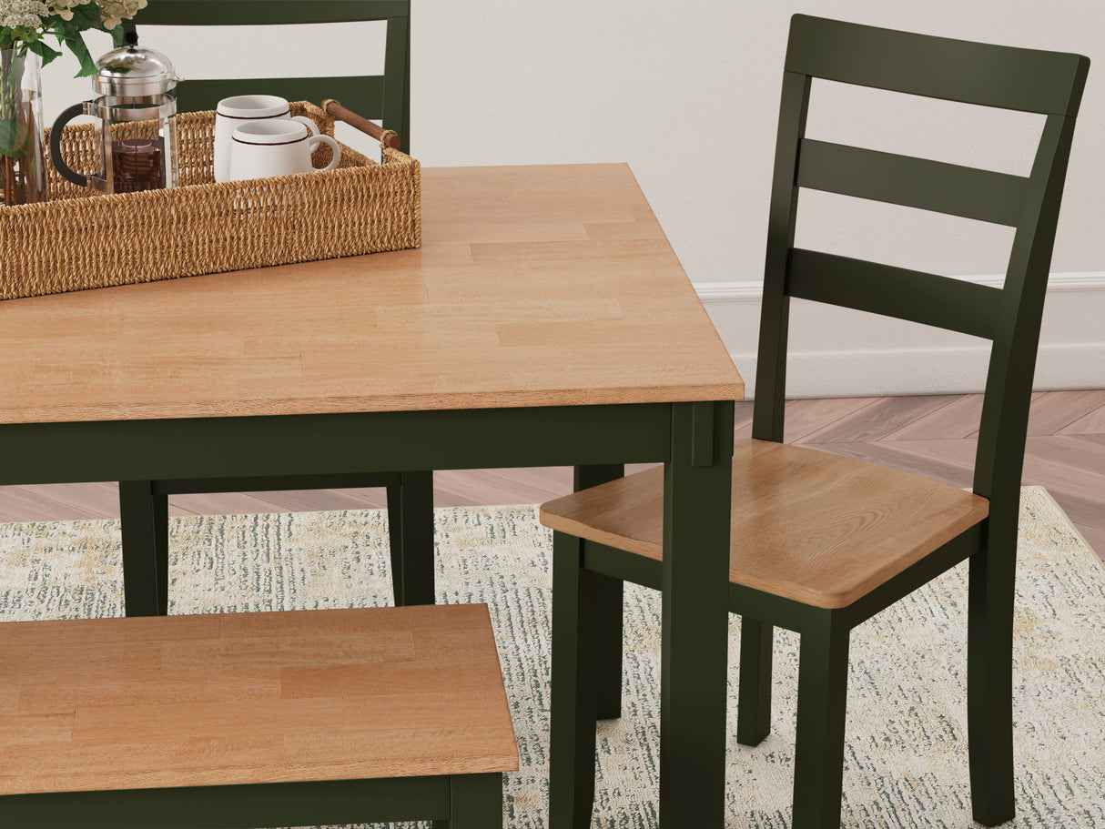 Gesthaven Natural/Green Dining Table with 4 Chairs and Bench from Ashley Furniture - Luna Furniture