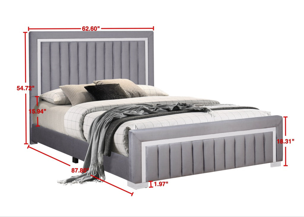 Goodline Gray Velvet Upholstered Full Bed from Happy Homes - Luna Furniture