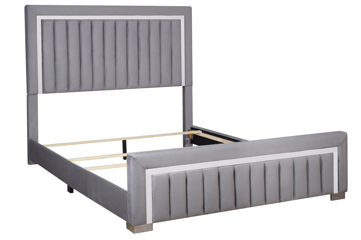 Goodline Gray Velvet Upholstered Queen Bed from Happy Homes - Luna Furniture