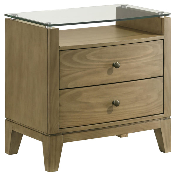 Granada Natural Pine 2-Drawer Glass Top Nightstand