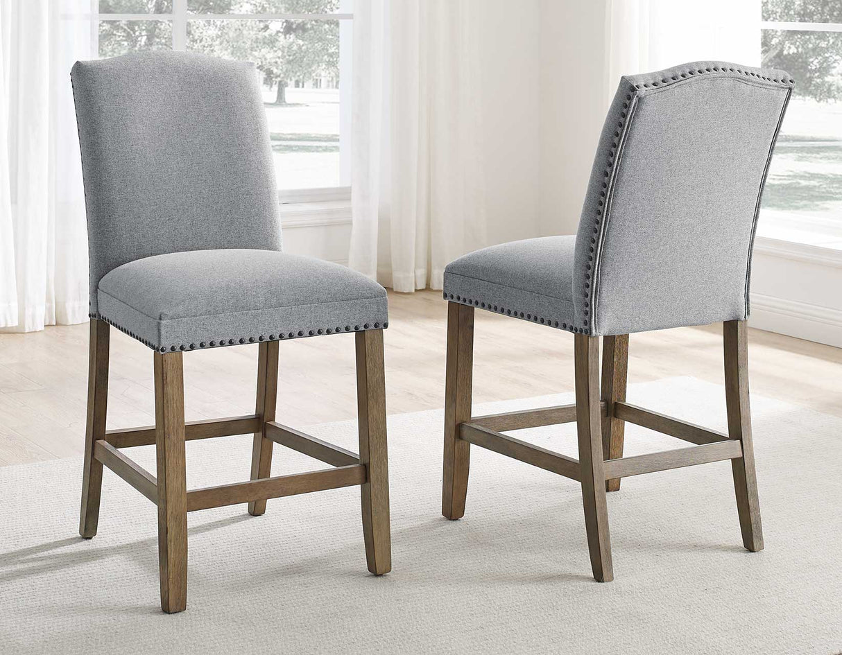 Grayson 24″ Counter Stool, Upholstered with Nailhead, Gray from Steve Silver - Luna Furniture