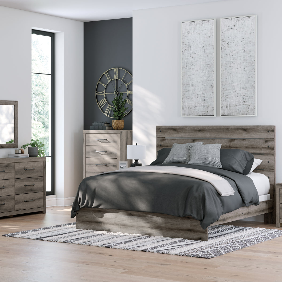 grey bed brown dresser Graystorm Gray Panel Bedroom Set collection_Everyday