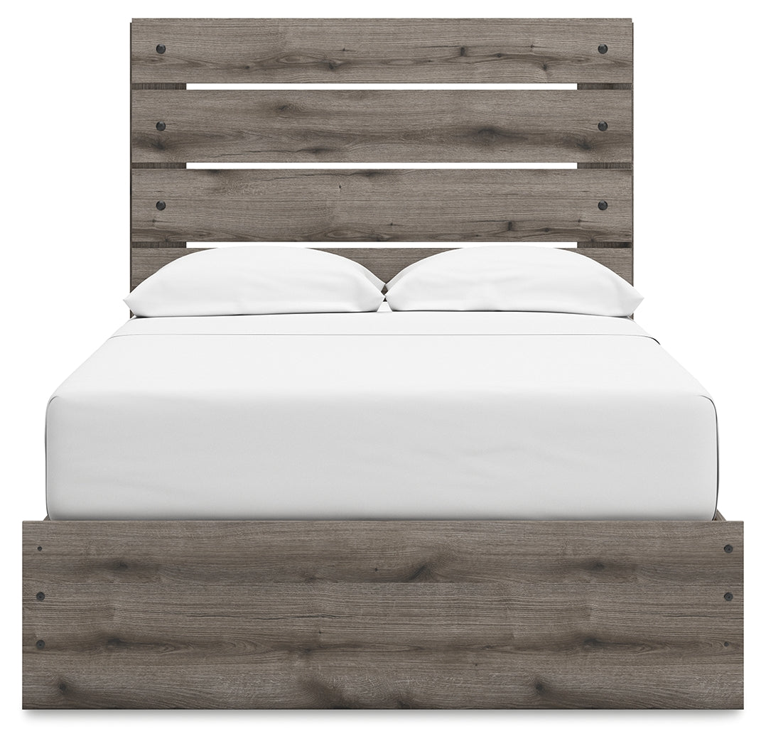 Graystorm Full Panel Bed with Storage with Mirrored Dresser, Chest and 2 Nightstands in Brown Gray from Ashley Furniture - Luna Furniture