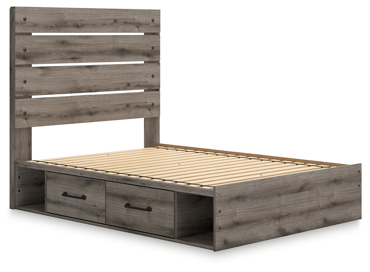 Graystorm Full Panel Bed with Storage with Mirrored Dresser, Chest and Nightstand in Brown Gray from Ashley Furniture - Luna Furniture