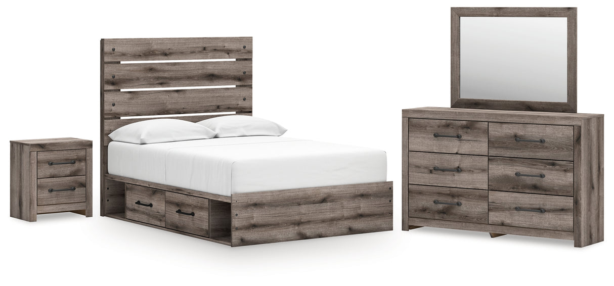 Graystorm Full Panel Bed with Storage with Mirrored Dresser and Nightstand in Brown Gray from Ashley - Luna Furniture