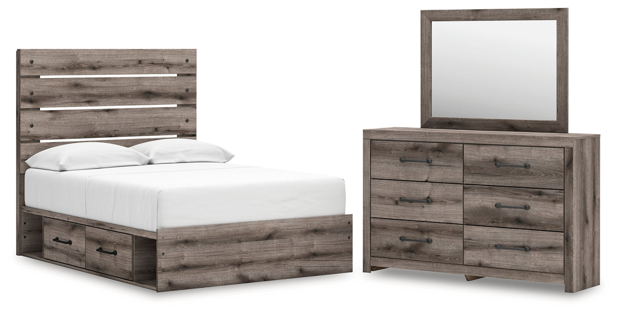 Graystorm Full Panel Bed with Storage with Mirrored Dresser in Brown Gray from Ashley - Luna Furniture