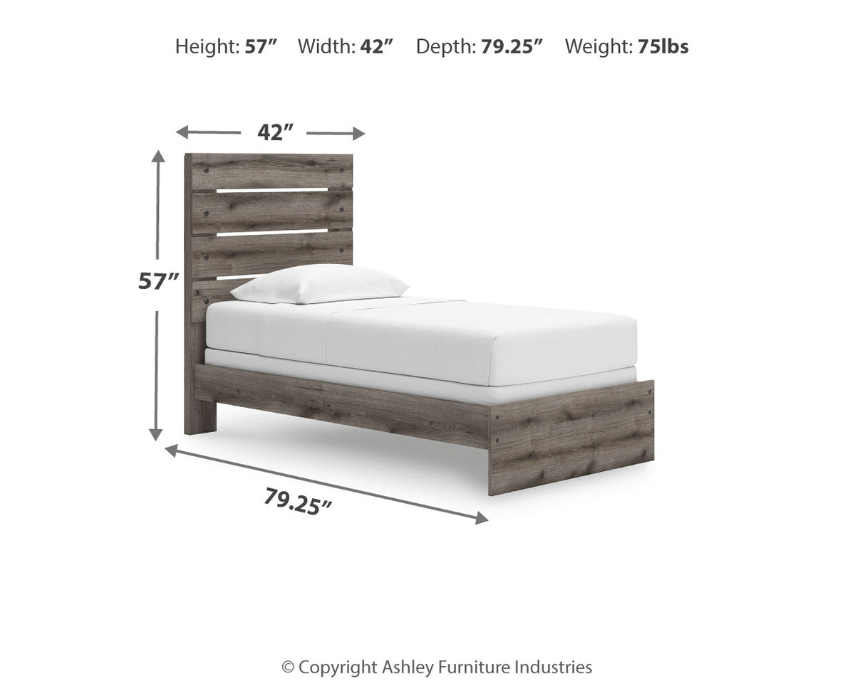 Graystorm Twin Panel Bed with Mirrored Dresser, Chest and 2 Nightstands in Brown Gray from Ashley - Luna Furniture