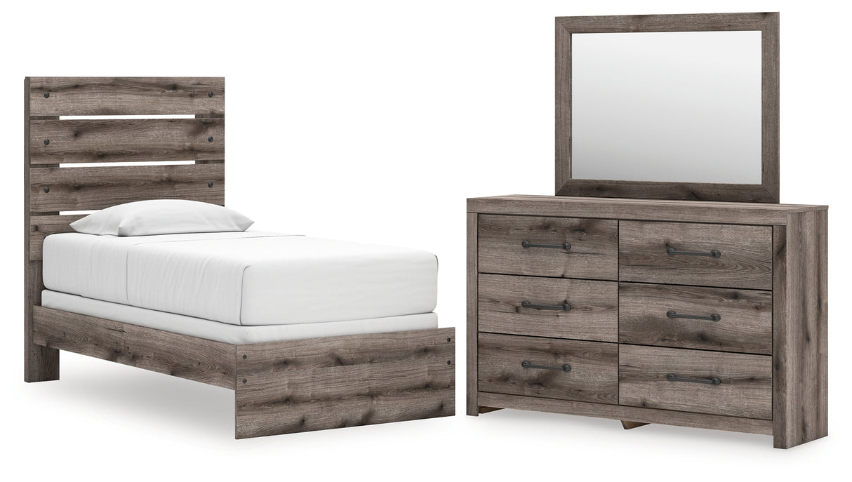 Graystorm Twin Panel Bed with Mirrored Dresser in Brown Gray from Ashley - Luna Furniture