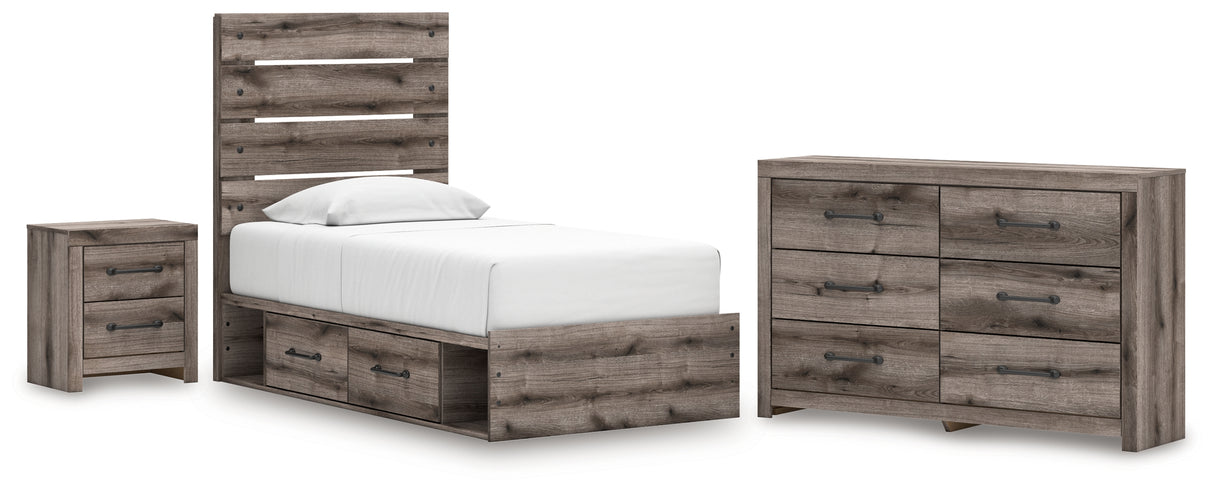 Graystorm Twin Panel Bed with Storage with Dresser and Nightstand in Brown Gray from Ashley Furniture - Luna Furniture