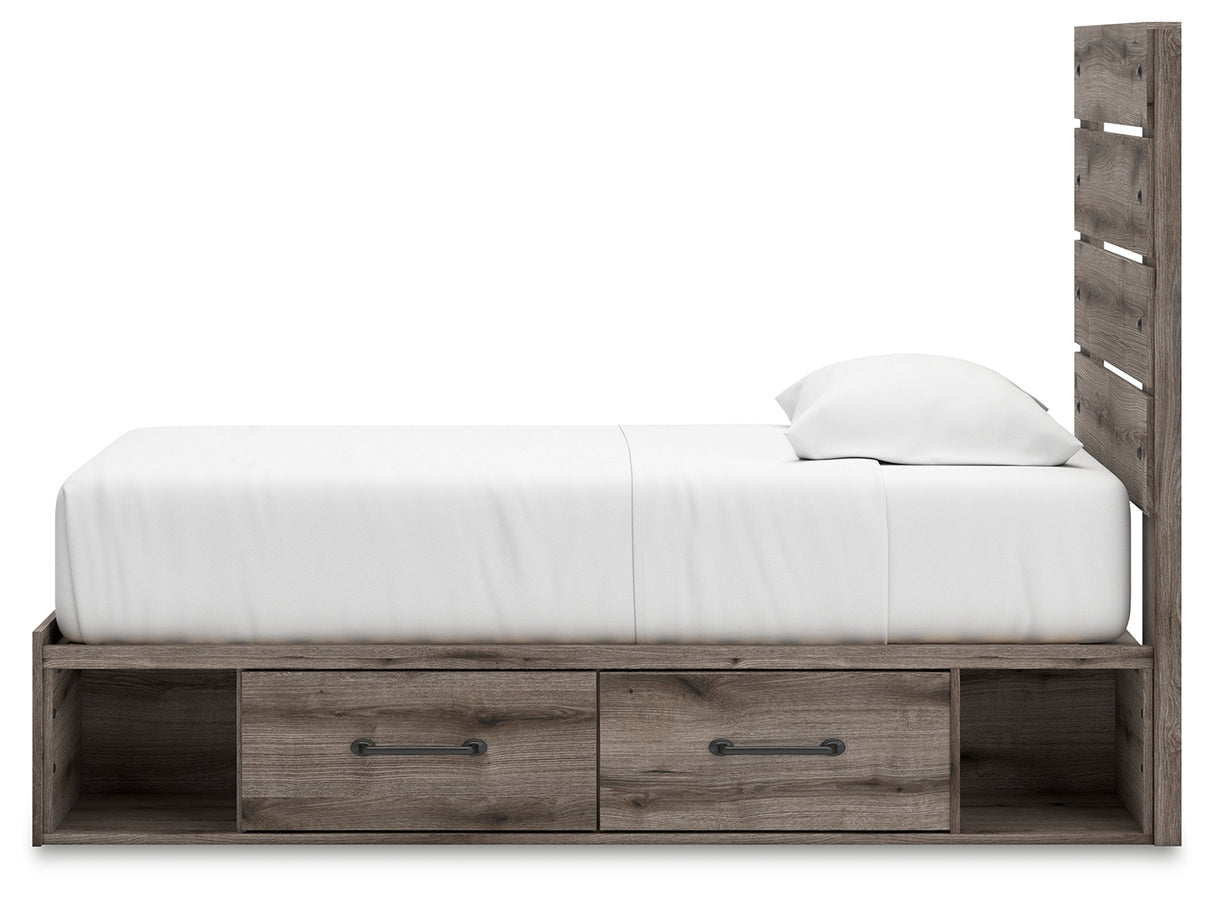 Graystorm Twin Panel Bed with Storage with Dresser and Nightstand in Brown Gray from Ashley Furniture - Luna Furniture