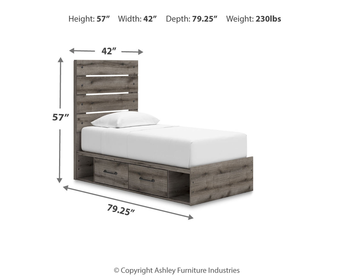 Graystorm Twin Panel Bed with Storage with Mirrored Dresser in Brown Gray from Ashley Furniture - Luna Furniture