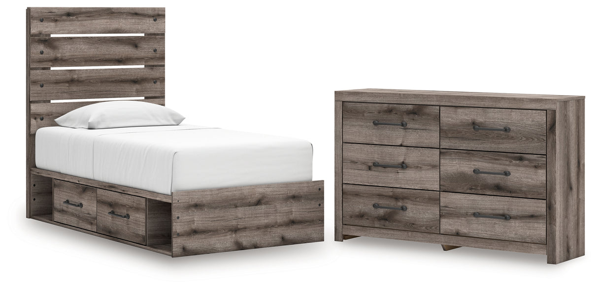 Graystorm Twin Panel Storage Bed with Dresser in Brown Gray from Ashley - Luna Furniture