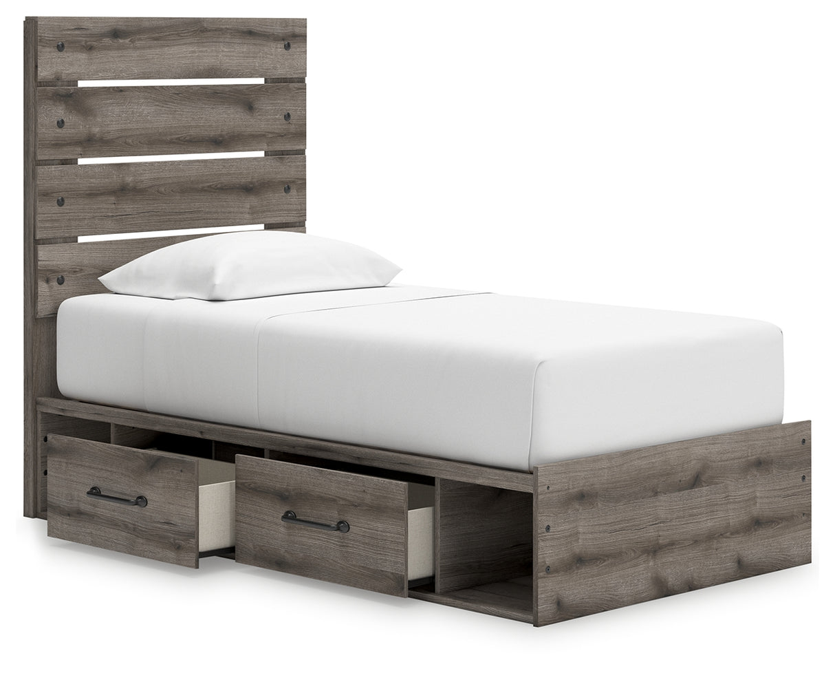 Graystorm Twin Panel Storage Bed with Mirrored Dresser, Chest and 2 Nightstands in Brown Gray from Ashley - Luna Furniture