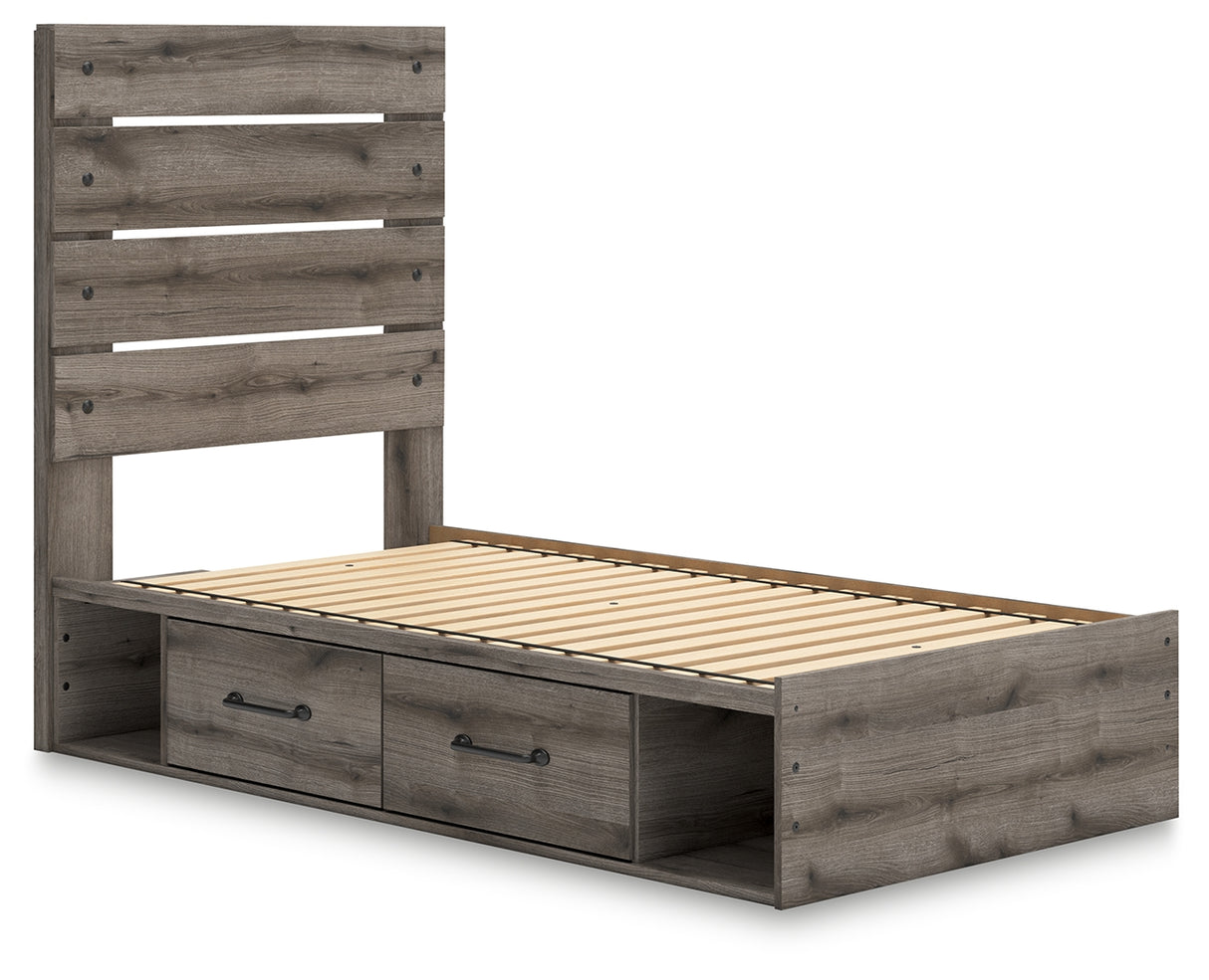 Graystorm Twin Panel Storage Bed with Mirrored Dresser in Brown Gray from Ashley Furniture - Luna Furniture