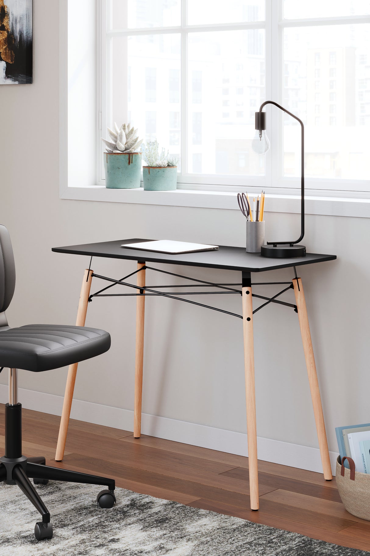 Jaspeni Black/Natural Home Office Desk from Ashley - Luna Furniture