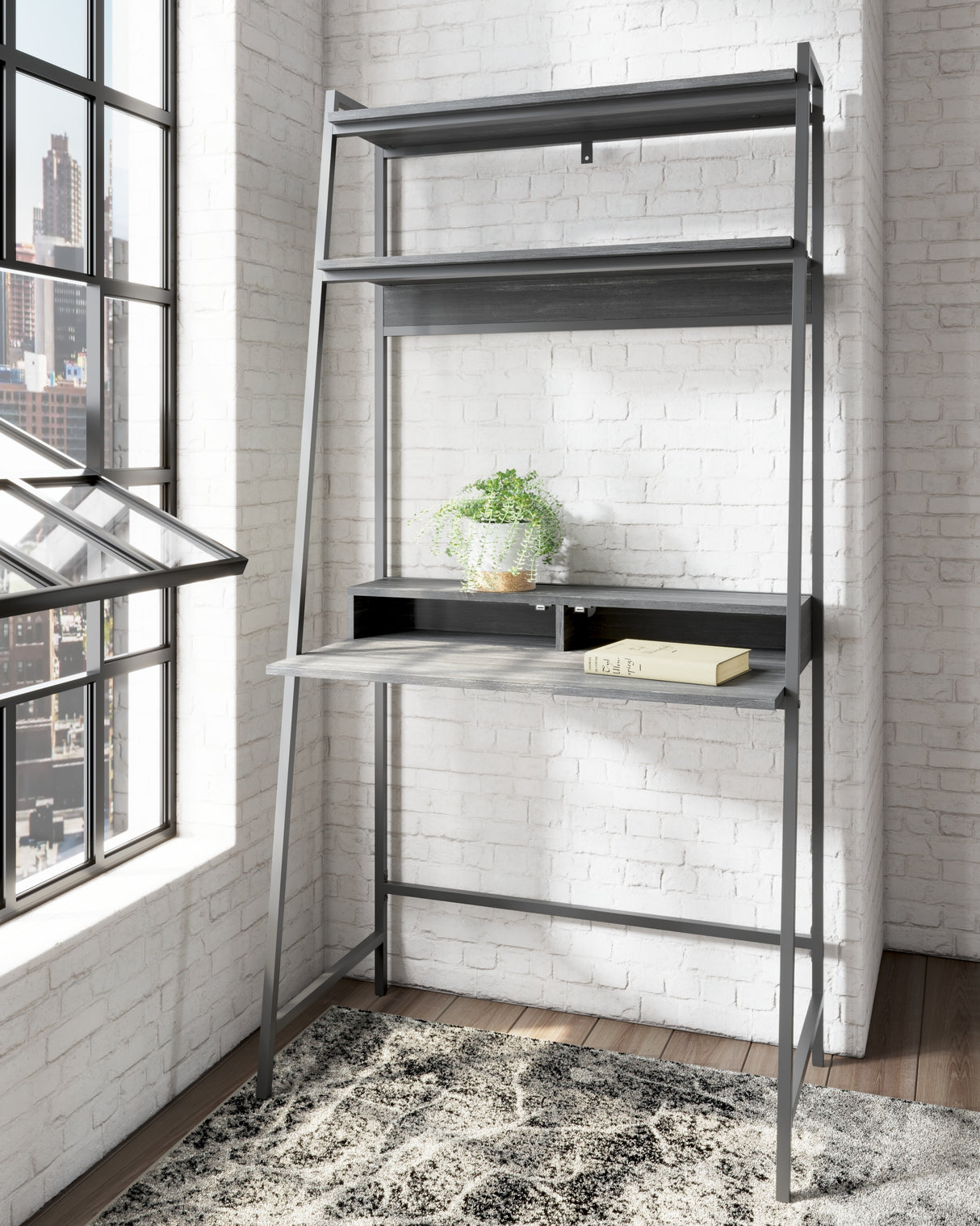 Yarlow Black 36" Home Office Desk with Shelf from Ashley Furniture - Luna Furniture