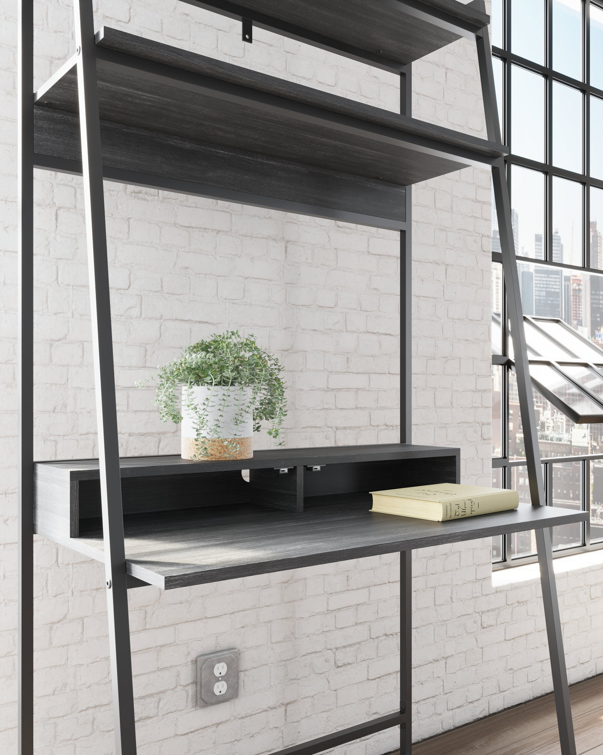 Yarlow Black 36" Home Office Desk with Shelf from Ashley Furniture - Luna Furniture