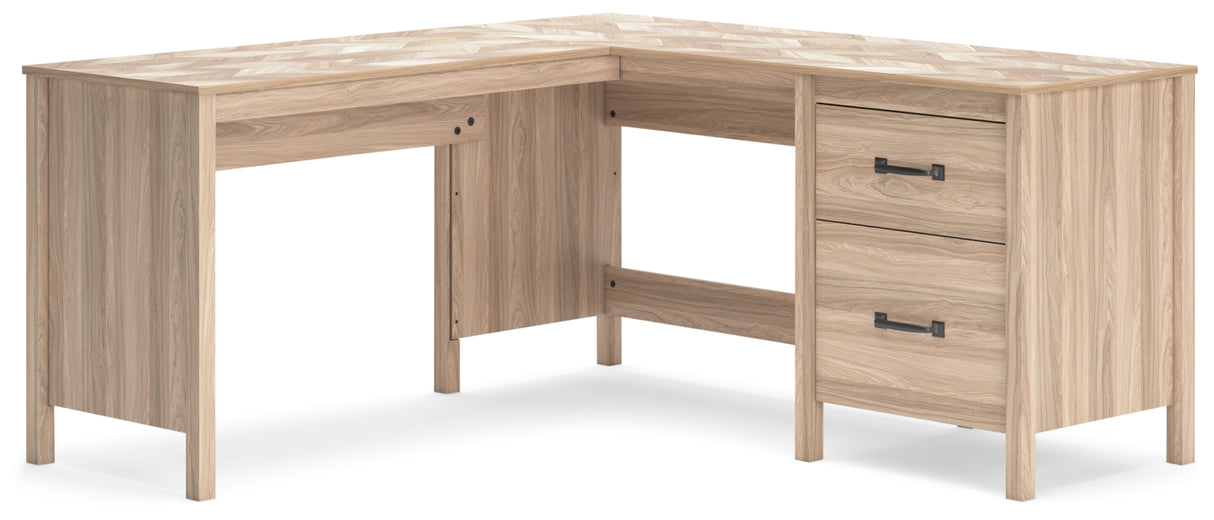 Battelle Tan 60" Home Office Desk with Return from Ashley Furniture - Luna Furniture
