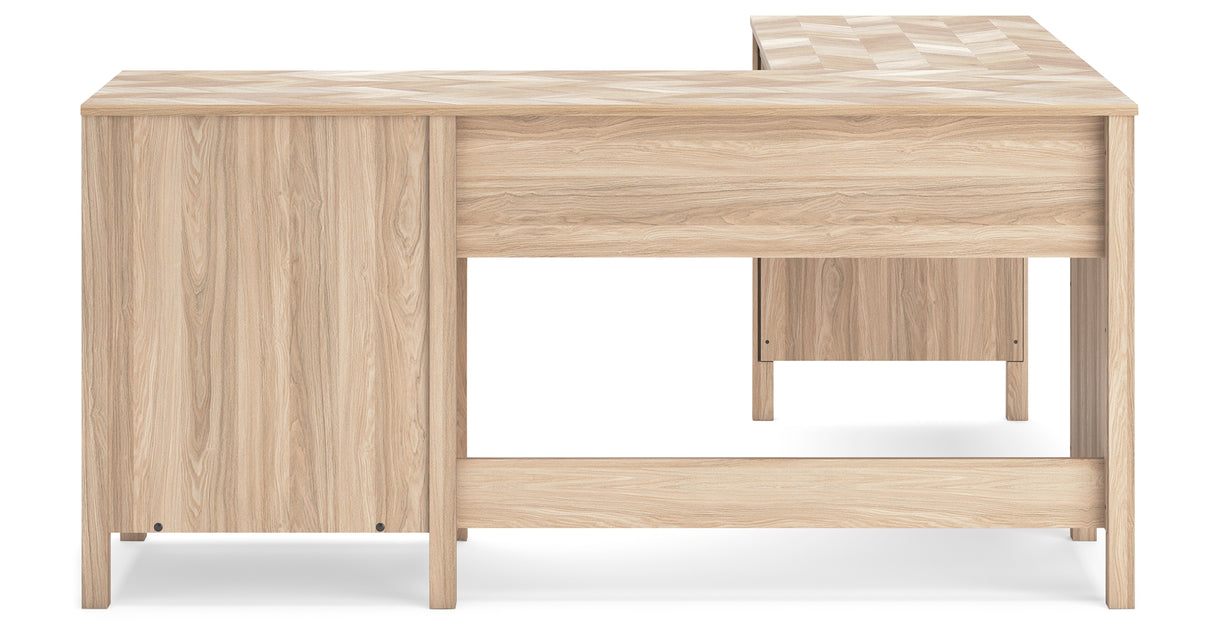 Battelle Tan 60" Home Office Desk with Return from Ashley Furniture - Luna Furniture