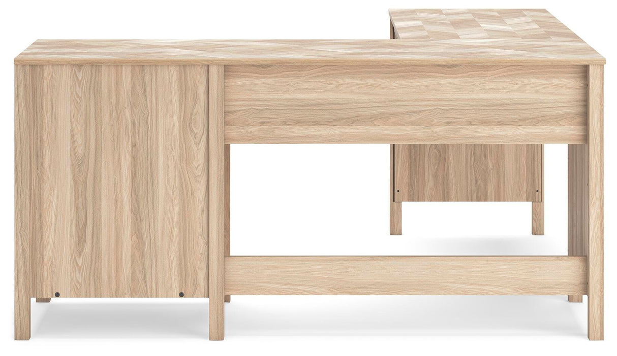 Battelle Tan 60" Home Office Desk with Return from Ashley Furniture - Luna Furniture
