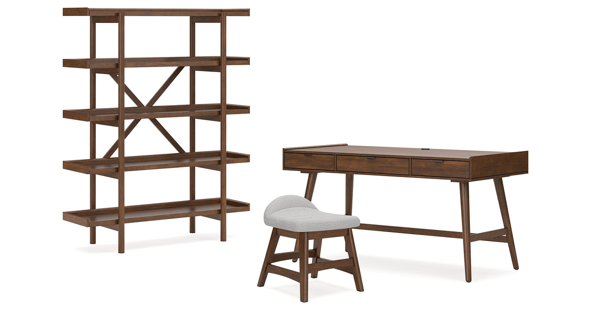 Lyncott Home Office Desk with Chair and Storage in Brown from Ashley - Luna Furniture