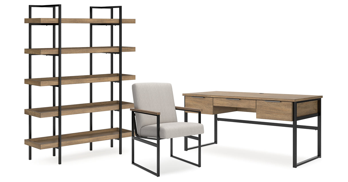 Montia Home Office Desk with Chair and Storage in Light Brown from Ashley Furniture - Luna Furniture