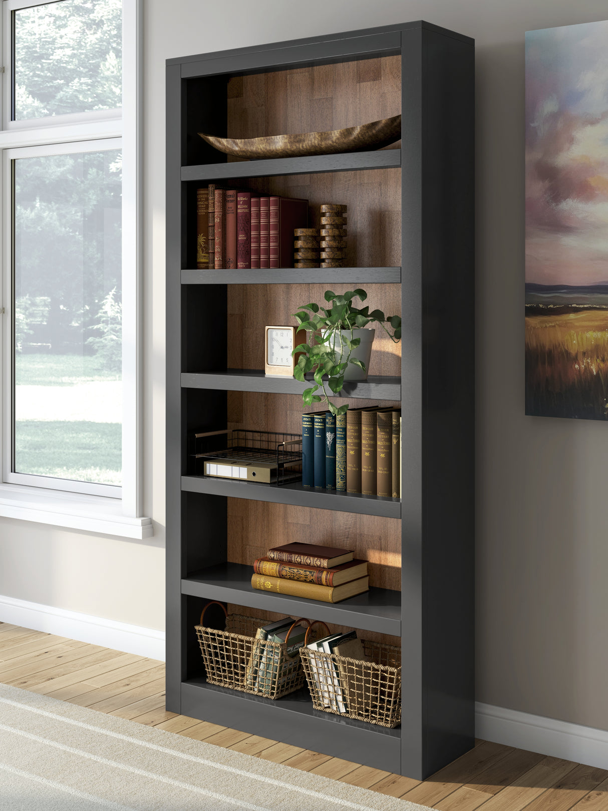 Wildenauer Brown/Black 75" Bookcase from Ashley Furniture - Luna Furniture