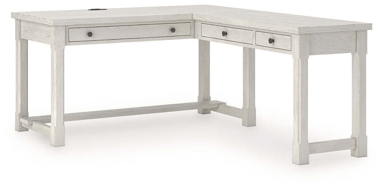 Robbinsdale Antique White L-Shaped Home Office Desk from Ashley - Luna Furniture