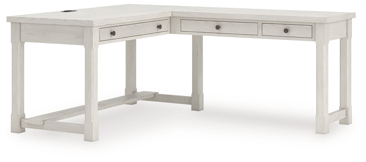 Robbinsdale Antique White L-Shaped Home Office Desk from Ashley - Luna Furniture