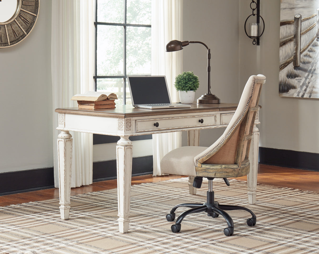 Realyn White/Brown Home Office Lift Top Desk from Ashley Furniture - Luna Furniture