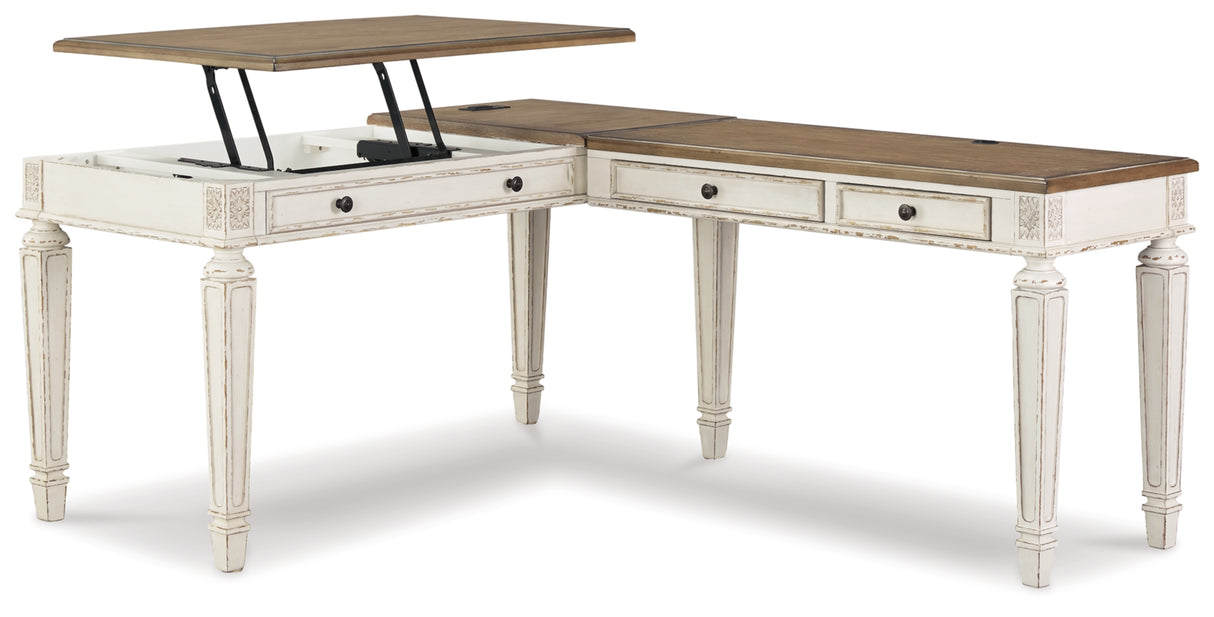 Realyn White/Brown 2-Piece Home Office Lift Top Desk from Ashley Furniture - Luna Furniture