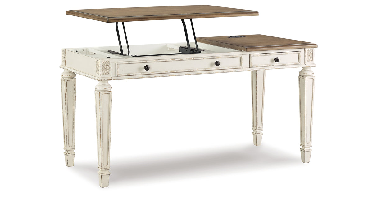 Realyn White/Brown Home Office Lift Top Desk from Ashley Furniture - Luna Furniture