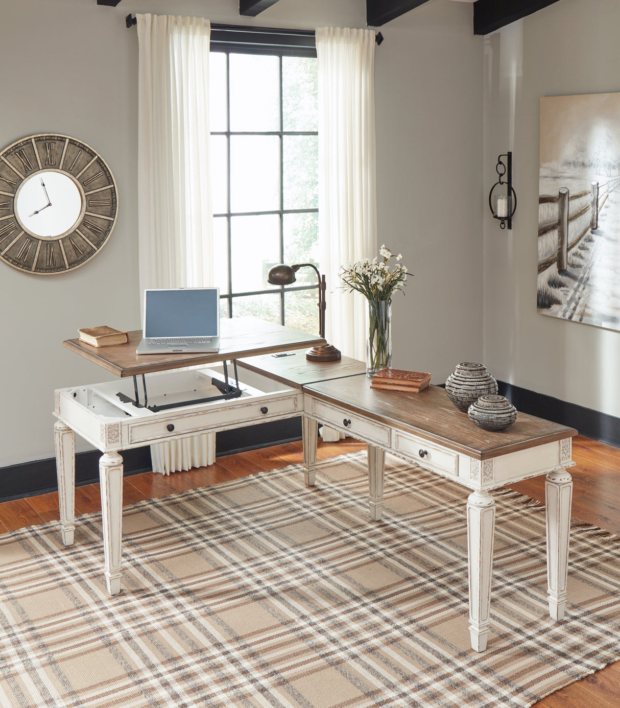 Realyn White/Brown Home Office Lift Top Desk from Ashley Furniture - Luna Furniture