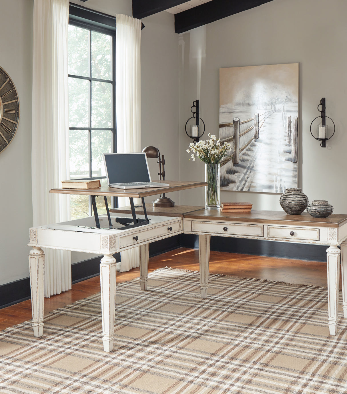 Realyn White/Brown 2-Piece Home Office Lift Top Desk from Ashley Furniture - Luna Furniture