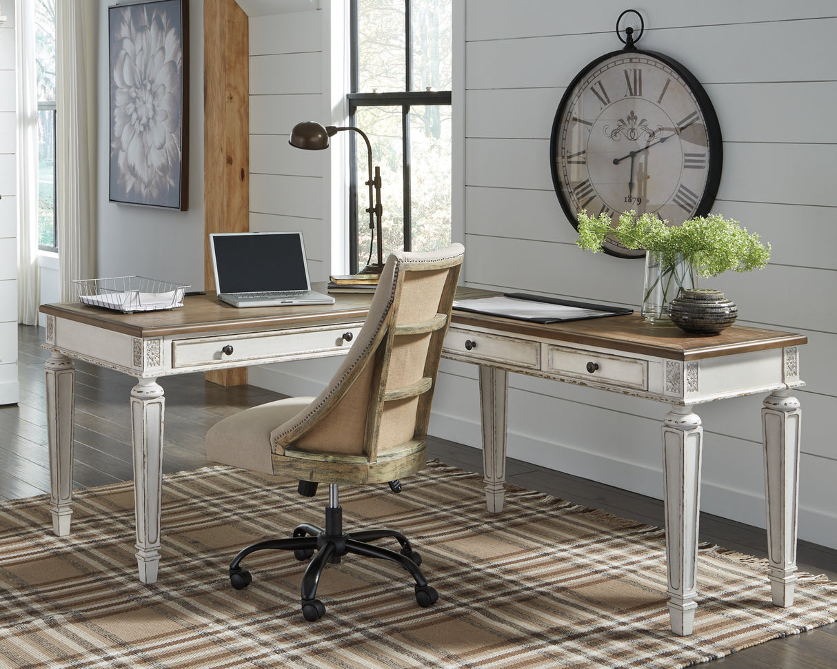 Realyn White/Brown 2-Piece Home Office Desk from Ashley Furniture - Luna Furniture