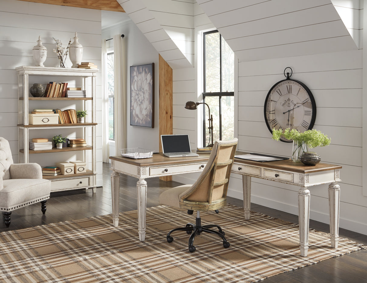 Realyn White/Brown 2-Piece Home Office Desk from Ashley Furniture - Luna Furniture
