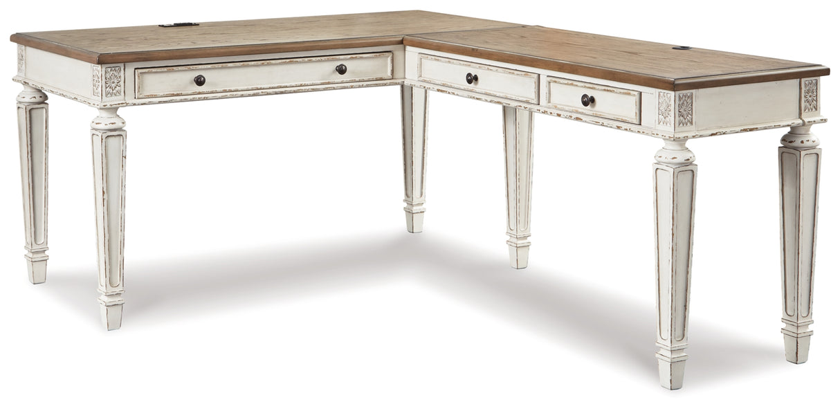 Realyn White/Brown 2-Piece Home Office Desk from Ashley Furniture - Luna Furniture