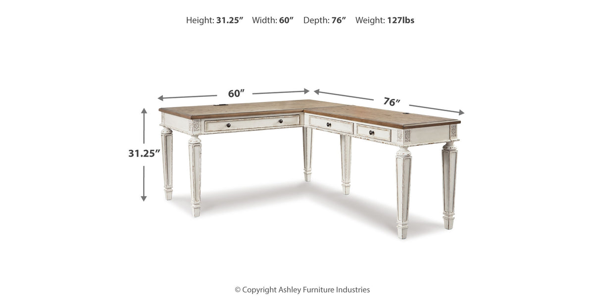 Realyn White/Brown 2-Piece Home Office Desk from Ashley Furniture - Luna Furniture