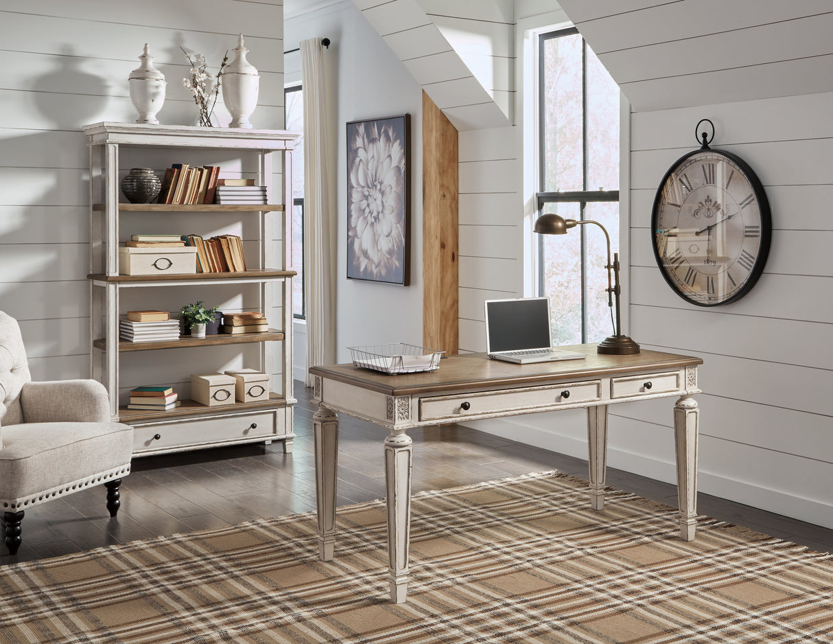 Realyn Home Office Desk and Storage in White/Brown from Ashley Furniture - Luna Furniture