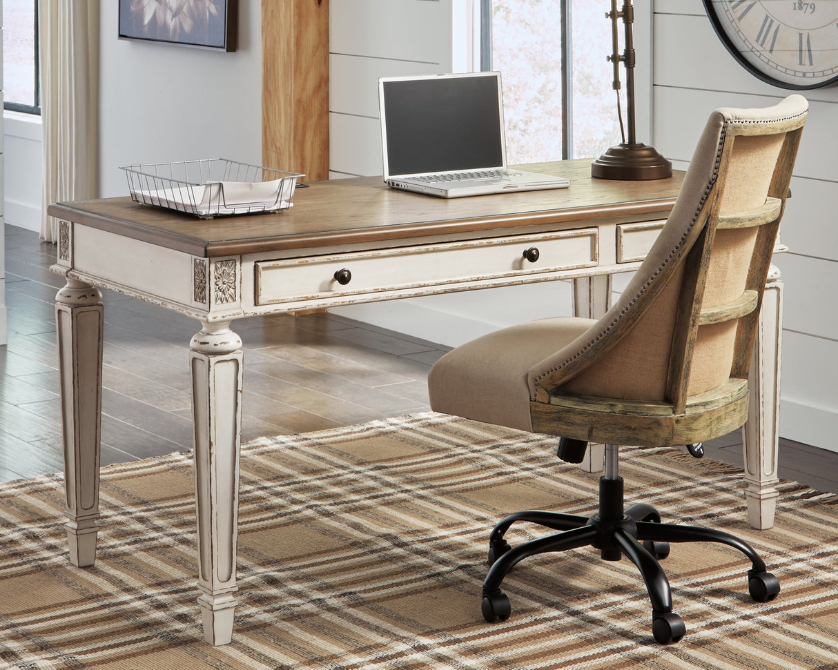Realyn White/Brown 60" Home Office Desk from Ashley Furniture - Luna Furniture