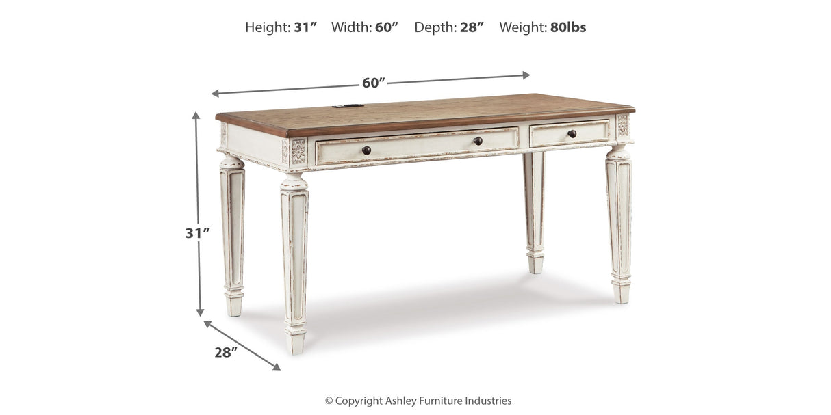 Realyn White/Brown 60" Home Office Desk from Ashley Furniture - Luna Furniture