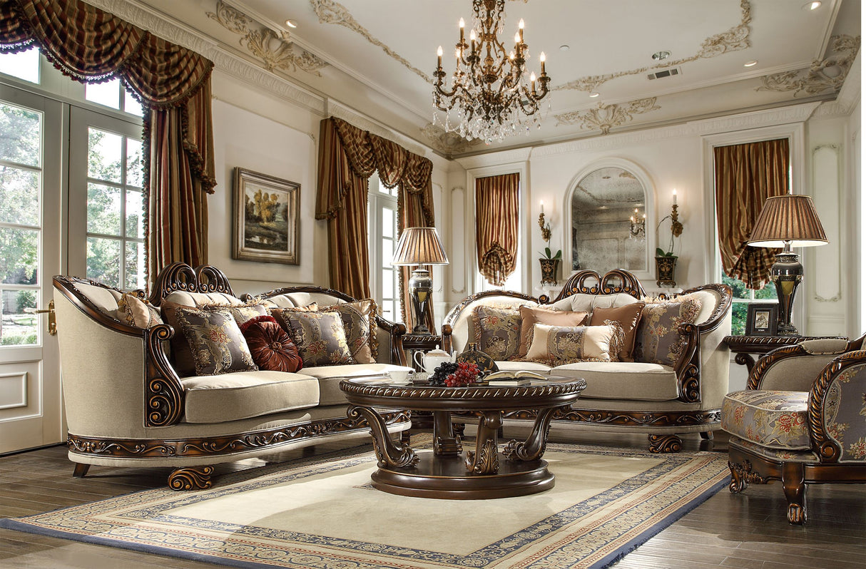 HD-1623 Dark Red Mahogany/Antique Gold Details 3-Piece Living Room Set from Homey Design - Luna Furniture