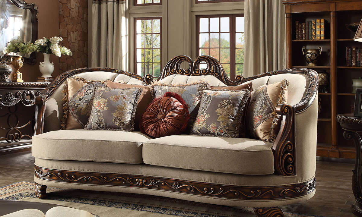 HD-1623 Dark Red Mahogany/Antique Gold Details 3-Piece Living Room Set from Homey Design - Luna Furniture