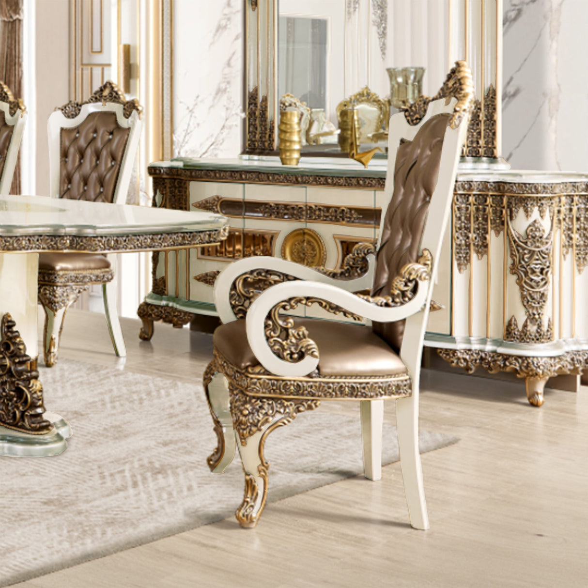 HD-1881 Ivory/Bronzed Copper Arm Chair from Homey Design - Luna Furniture