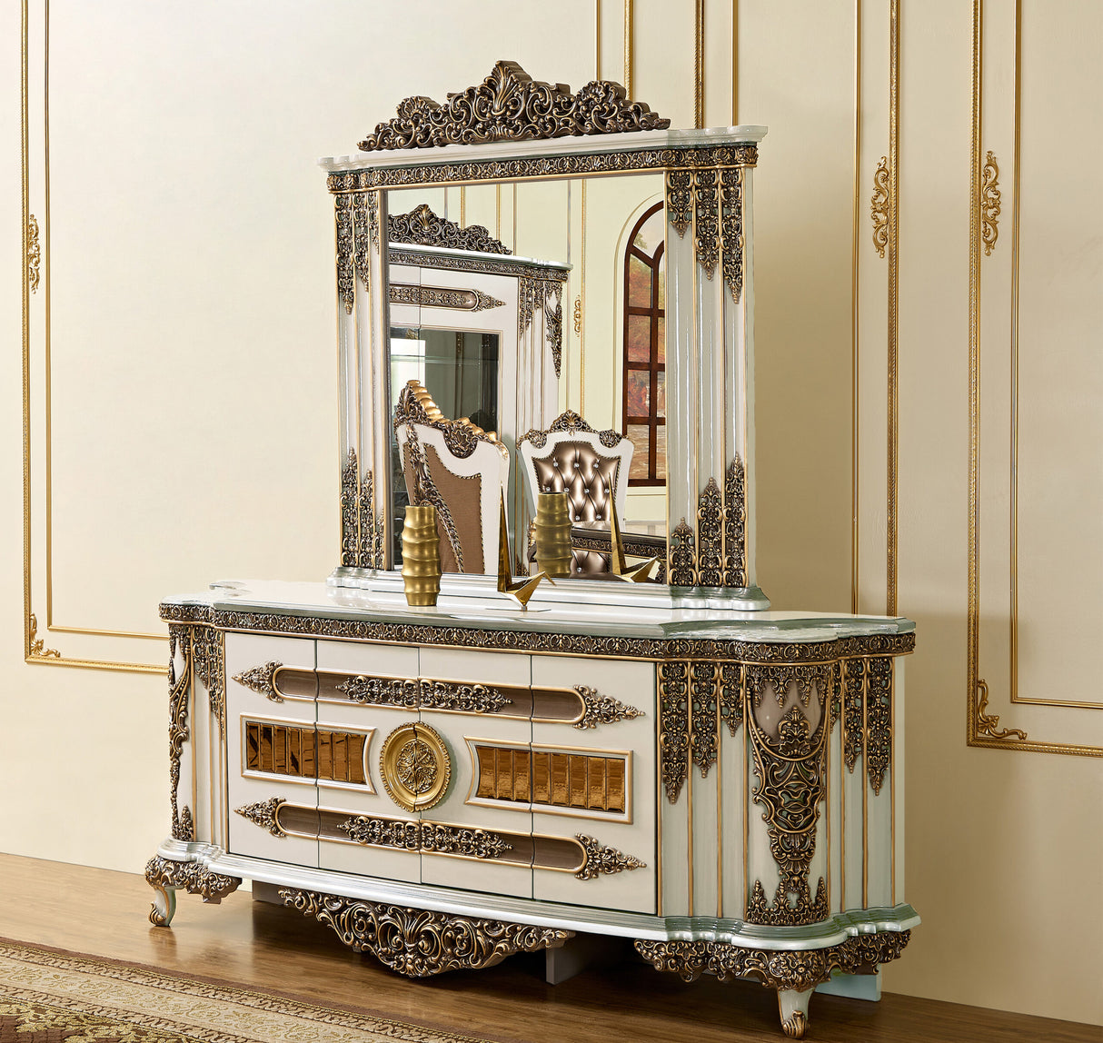 HD-1881 Ivory/Bronzed Copper Buffet from Homey Design - Luna Furniture