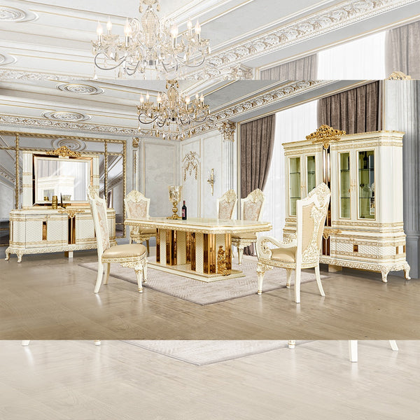 HD-1882 Ivory/Gold Dining Table