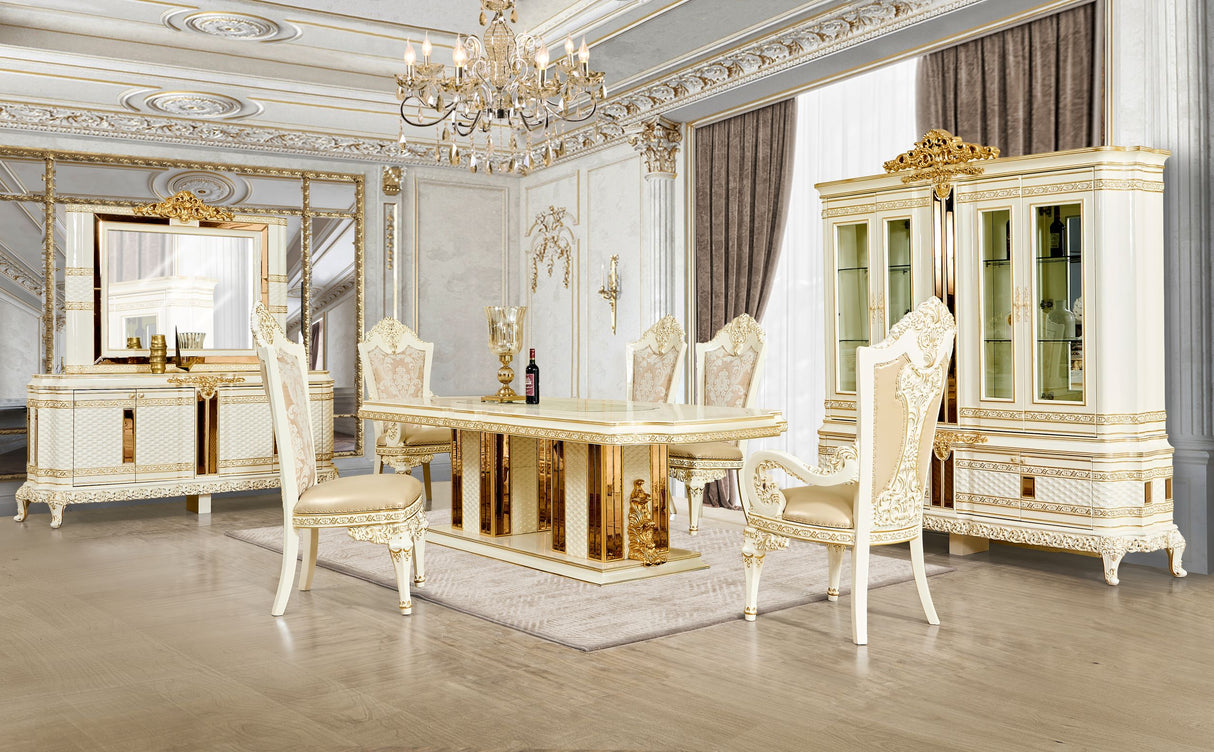 HD-1882 Ivory/Gold 7-Piece Dining Set from Homey Design - Luna Furniture