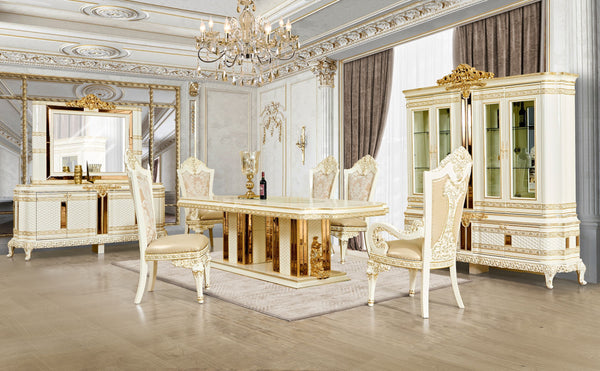 HD-1882 Ivory/Gold 7-Piece Dining Set