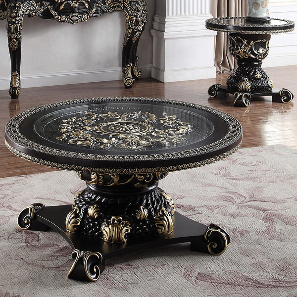 HD-328B Ebony Black/Antique Gold 3-Piece Coffee Table Set
