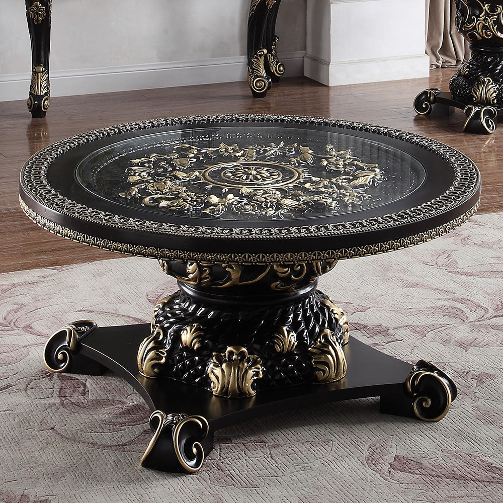 HD-328B Ebony Black/Antique Gold 3-Piece Coffee Table Set from Homey Design - Luna Furniture